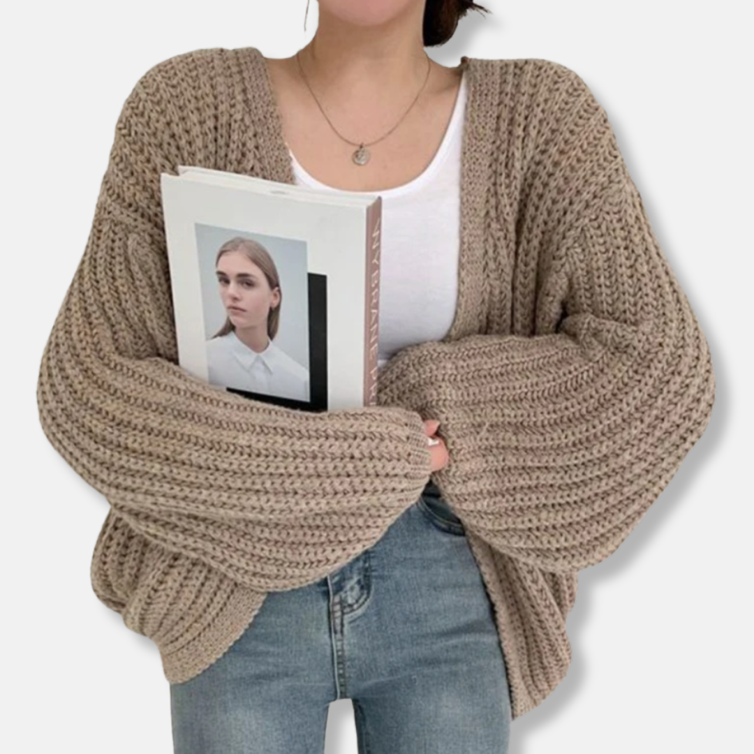 Women’s Cardigan Sweater – Oversized Relaxed Fit – Chunky Ribbed Knit – Balloon Sleeves