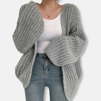 Women’s Cardigan Sweater – Oversized Relaxed Fit – Chunky Ribbed Knit – Balloon Sleeves