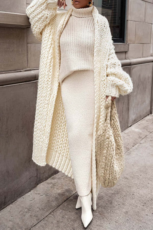 Women’s Cardigan – Wool Knit – Oversized Fit – Long Open Style – Chunky Casual Layer