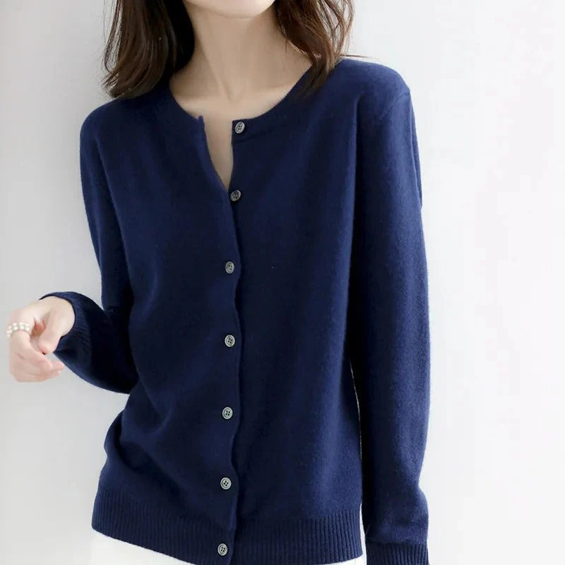 Women’s Cardigan – Wool – Regular Fit – Button Front – Ribbed Trim – Classic Style