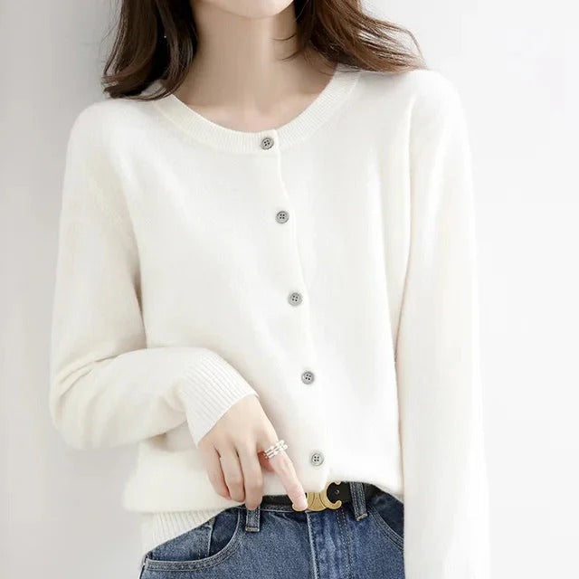 Women’s Cardigan – Wool – Regular Fit – Button Front – Ribbed Trim – Classic Style