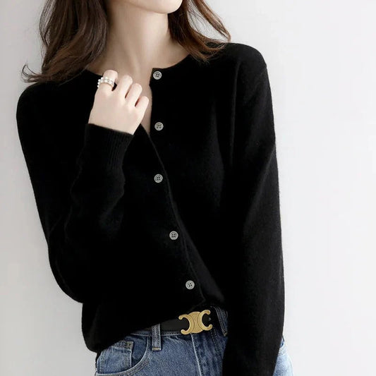 Women’s Cardigan – Wool – Regular Fit – Button Front – Ribbed Trim – Classic Style