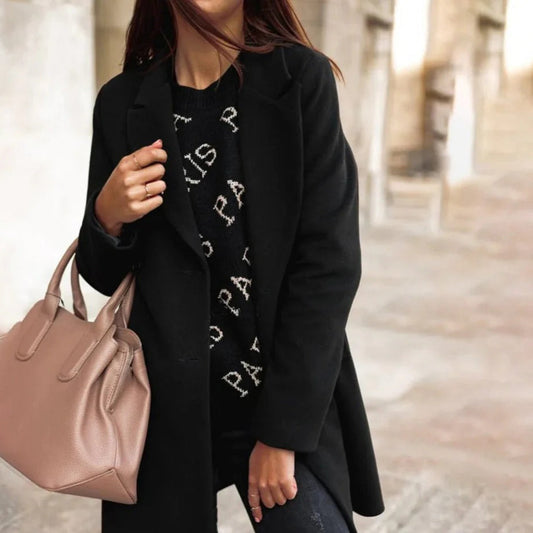 Women’s Coat – Tailored Fit – Wool Look – Double Breasted – Mid Length
