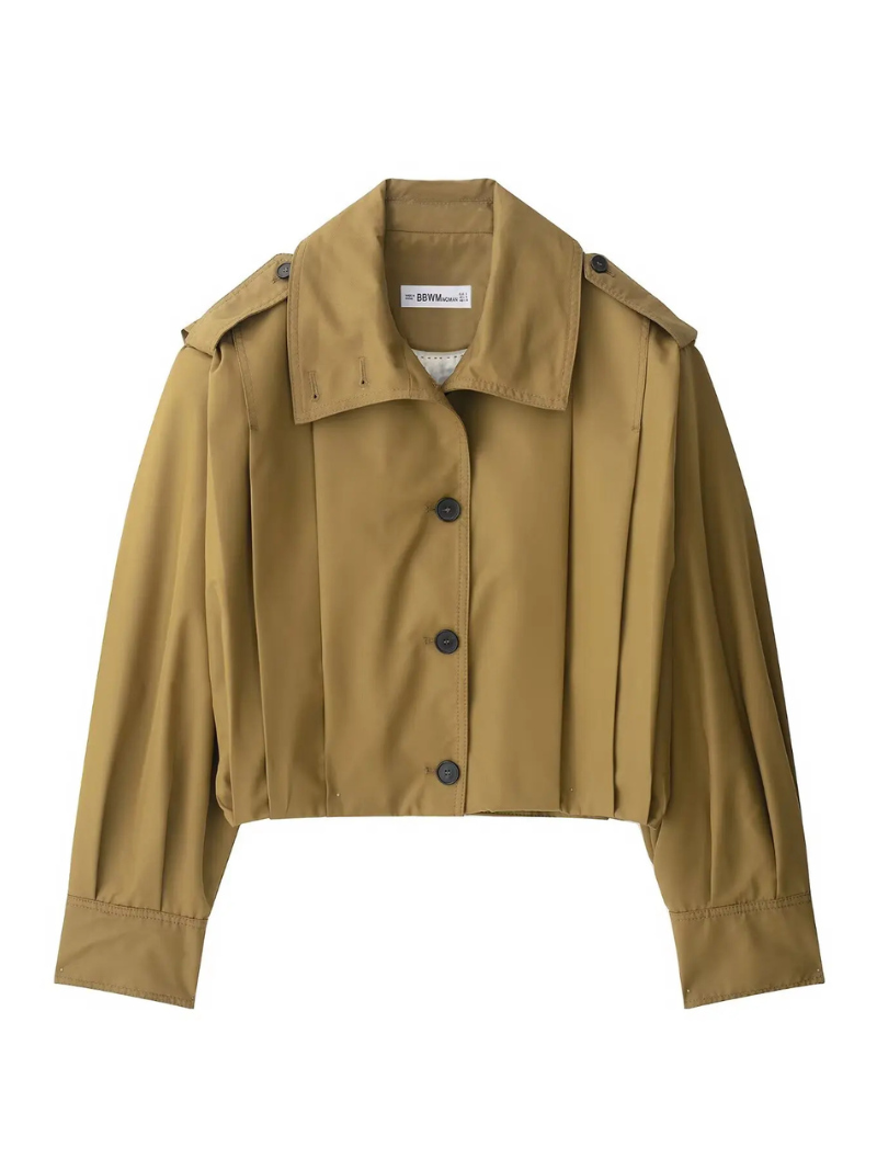 Women’s Cropped Jacket – Relaxed Fit – Structured Shoulders – Asymmetrical Front – Button Cuff