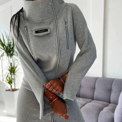 Women’s Dress – Slim Fit – Soft Knit – High Neck – Zipper Detail – Above Knee