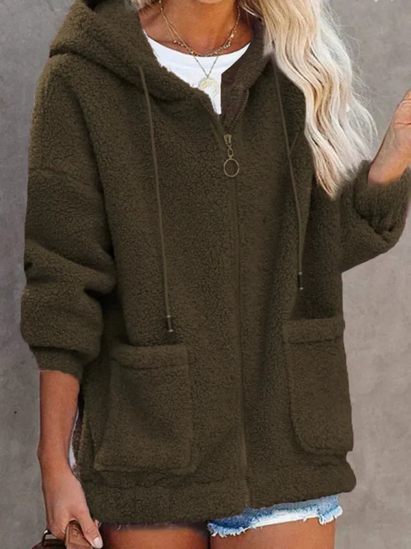 Women’s Hooded Cardigan – Fleece – Oversized Fit – Zip Front – Pouch Pockets