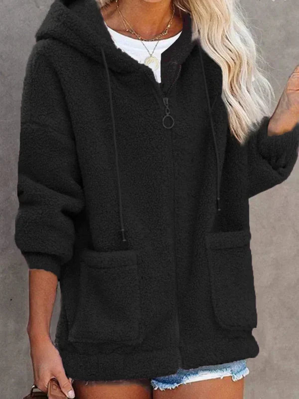 Women’s Hooded Cardigan – Fleece – Oversized Fit – Zip Front – Pouch Pockets