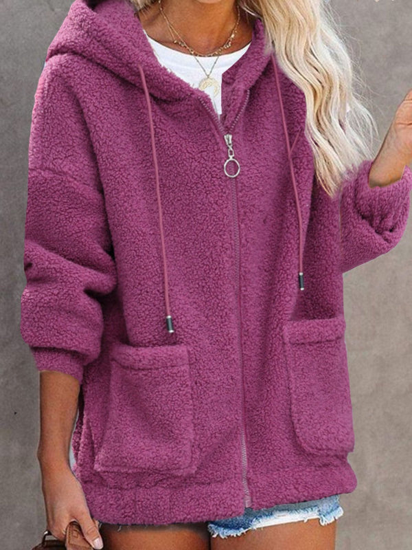 Women’s Hooded Cardigan – Fleece – Oversized Fit – Zip Front – Pouch Pockets