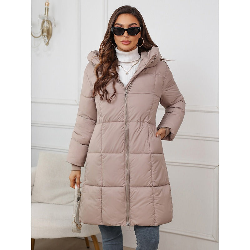 Women’s Hooded Coat – Slim Fit – Quilted Padded – Mid-Length Insulated Outerwear