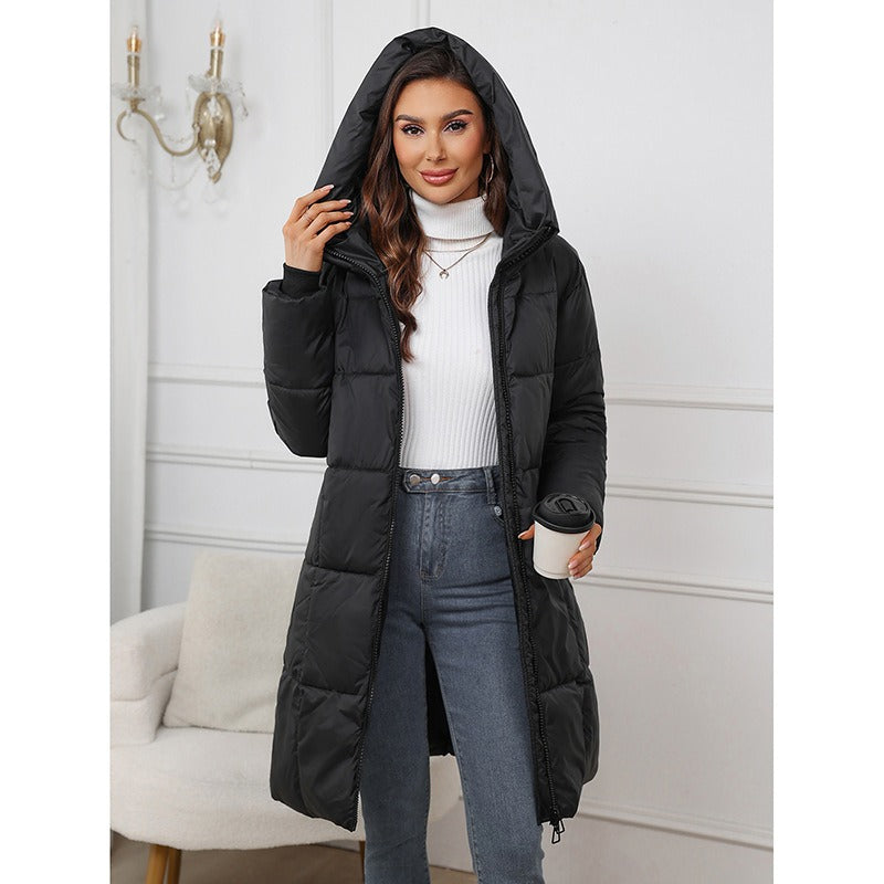 Women’s Hooded Coat – Slim Fit – Quilted Padded – Mid-Length Insulated Outerwear