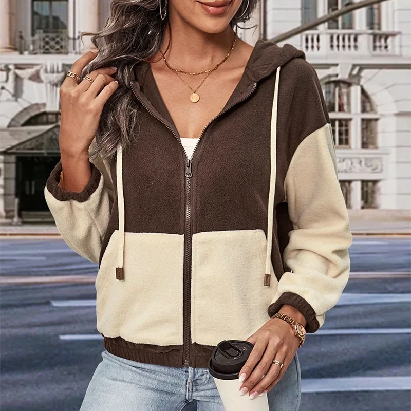 Women’s Hooded Jacket – Fleece Feel – Relaxed Fit – Zip Front – Ribbed Hem & Cuffs
