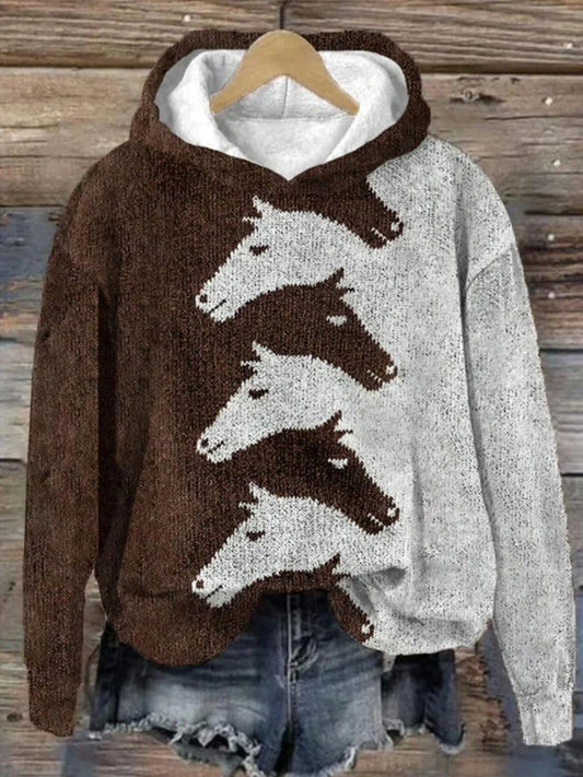 Women’s Hoodie – Oversized Fit – Knit Fabric – Graphic Horse Print – Casual Style