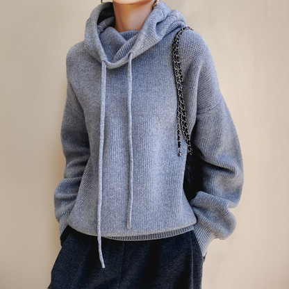 Women’s Hoodie - Oversized Relaxed Fit - Cowl Neck with Drawstring - Ribbed Cuffs and Hem