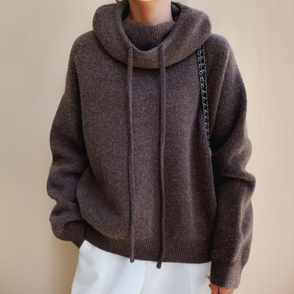 Women’s Hoodie - Oversized Relaxed Fit - Cowl Neck with Drawstring - Ribbed Cuffs and Hem