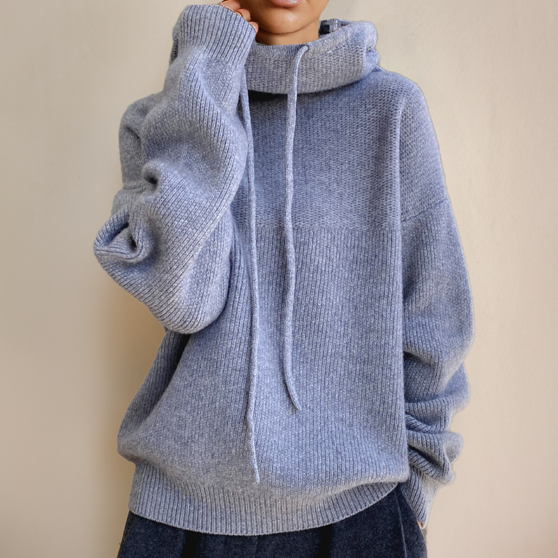 Women’s Hoodie - Oversized Relaxed Fit - Cowl Neck with Drawstring - Ribbed Cuffs and Hem