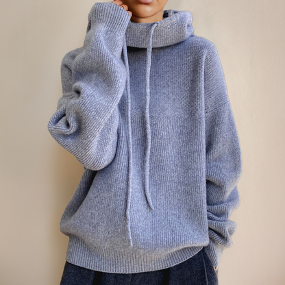 Women’s Hoodie - Oversized Relaxed Fit - Cowl Neck with Drawstring - Ribbed Cuffs and Hem