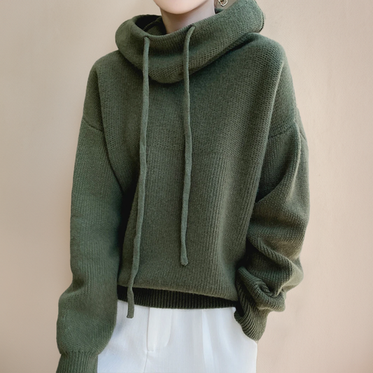Women’s Hoodie - Oversized Relaxed Fit - Cowl Neck with Drawstring - Ribbed Cuffs and Hem