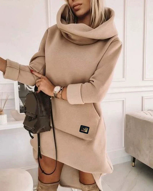 Women’s Hoodie – Relaxed Fit – Soft Knit – Asymmetrical Hem – Turtleneck Hood – Pocket