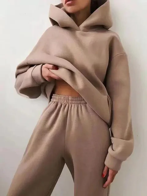 Women’s Hoodie and Joggers Set – Fleece – Oversized Fit – Relaxed Lounge Wear