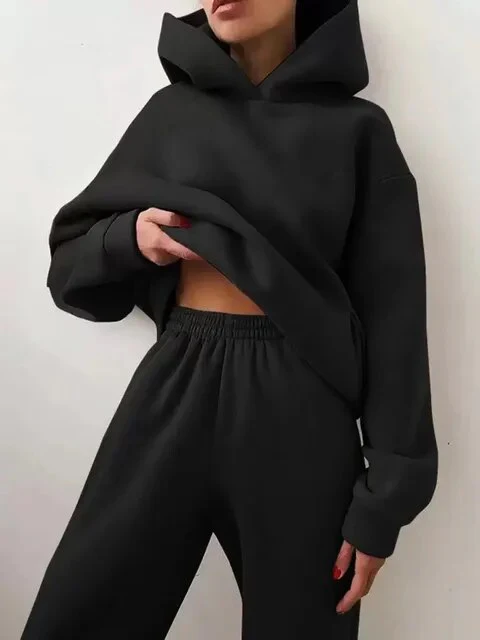 Women’s Hoodie and Joggers Set – Fleece – Oversized Fit – Relaxed Lounge Wear