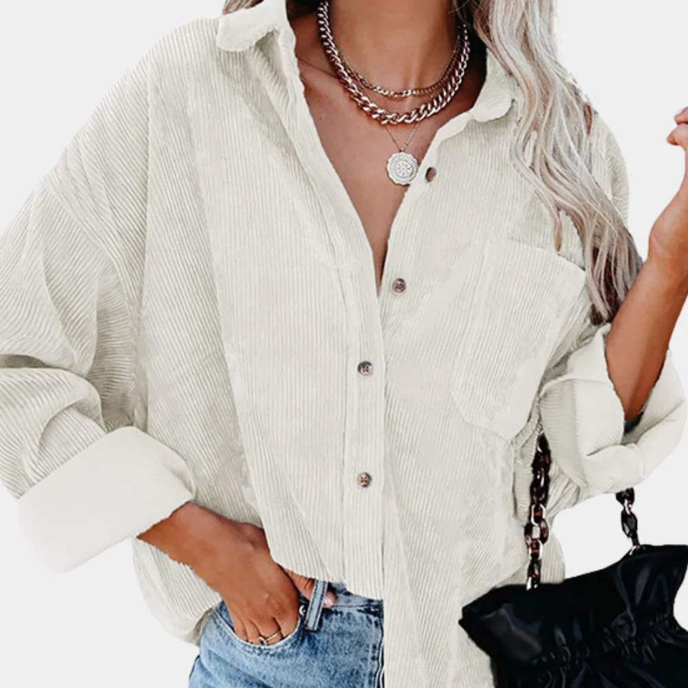 Women’s Jacket – Corduroy Ribbed Fabric – Oversized Fit – Button Front – Hip Length