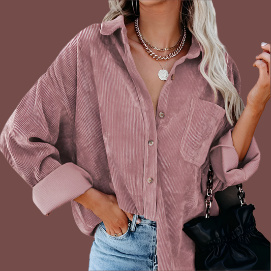 Women’s Jacket – Corduroy Ribbed Fabric – Oversized Fit – Button Front – Hip Length
