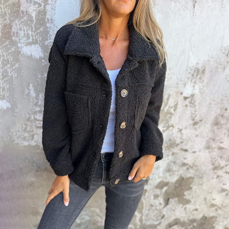 Women’s Jacket – Relaxed Fit – Wool-Like Texture – Wide Lapels – Patch Pockets