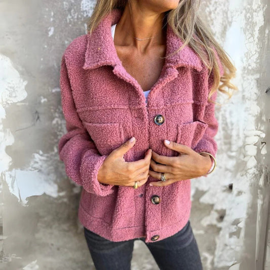 Women’s Jacket – Relaxed Fit – Wool-Like Texture – Wide Lapels – Patch Pockets