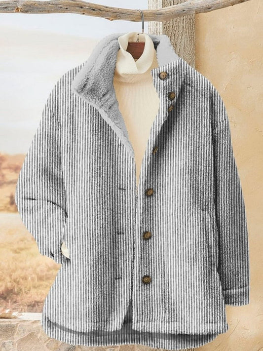 Women’s Jacket – Structured Fit – Corduroy Texture – Button Front – Hip Length – Striped