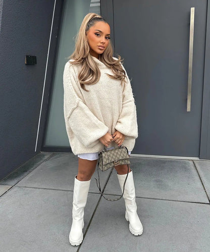 Ivy Oversized Turtleneck Sweater | Ribbed Balloon Sleeve Long Sleeve Sweater