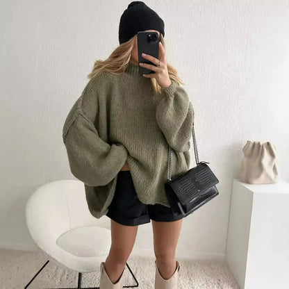 Ivy Oversized Turtleneck Sweater | Ribbed Balloon Sleeve Long Sleeve Sweater