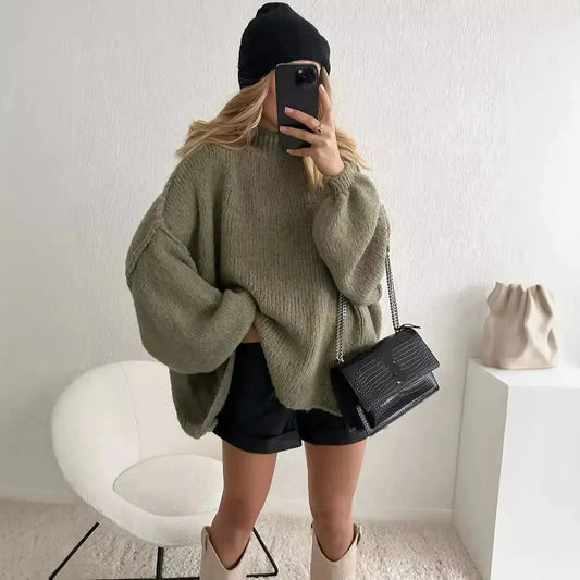Ivy Oversized Turtleneck Sweater | Ribbed Balloon Sleeve Long Sleeve Sweater