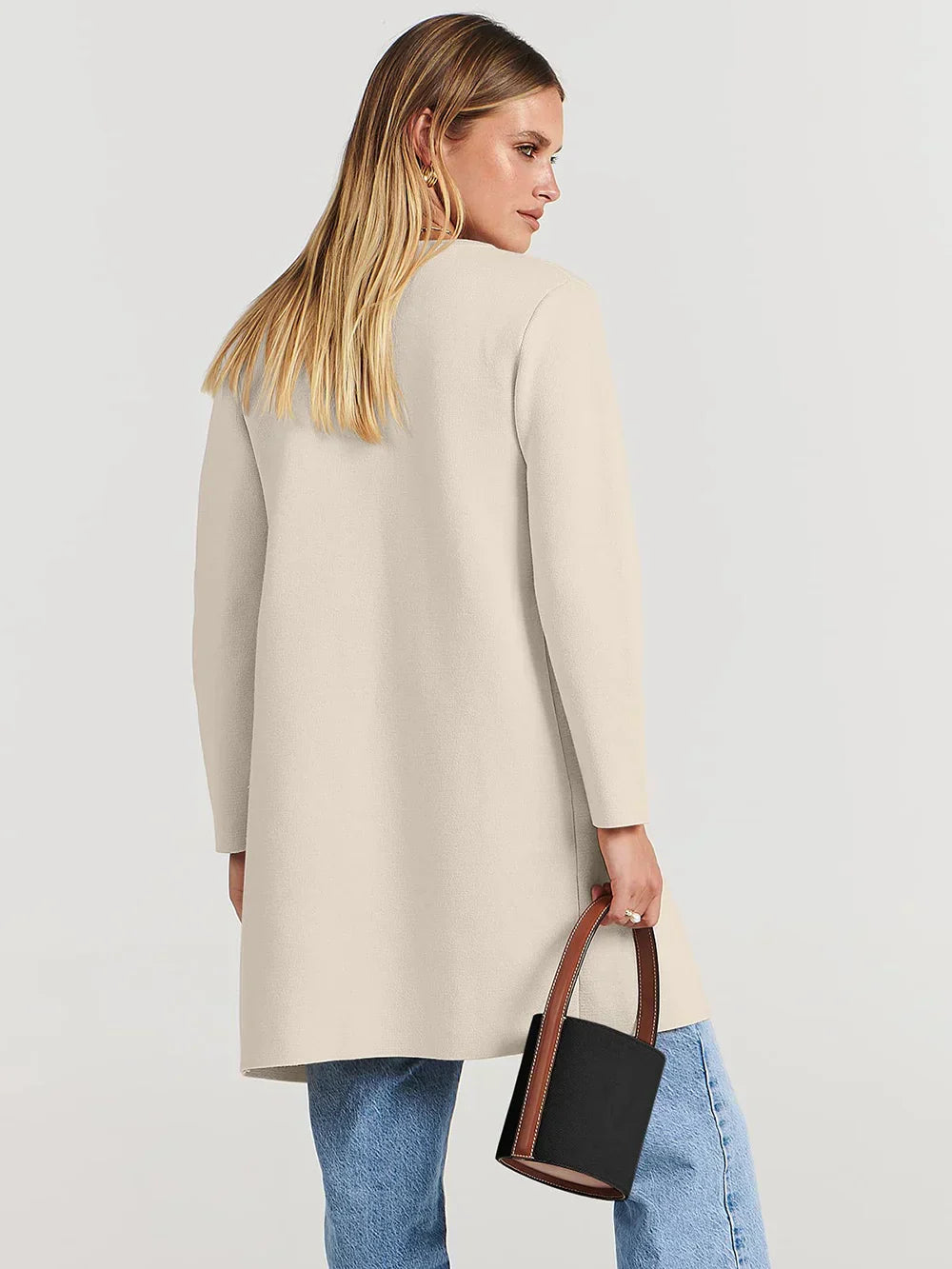Women’s Knee-Length Coat – Wool Blend – Relaxed Fit – Wide Lapel – Minimalist Style