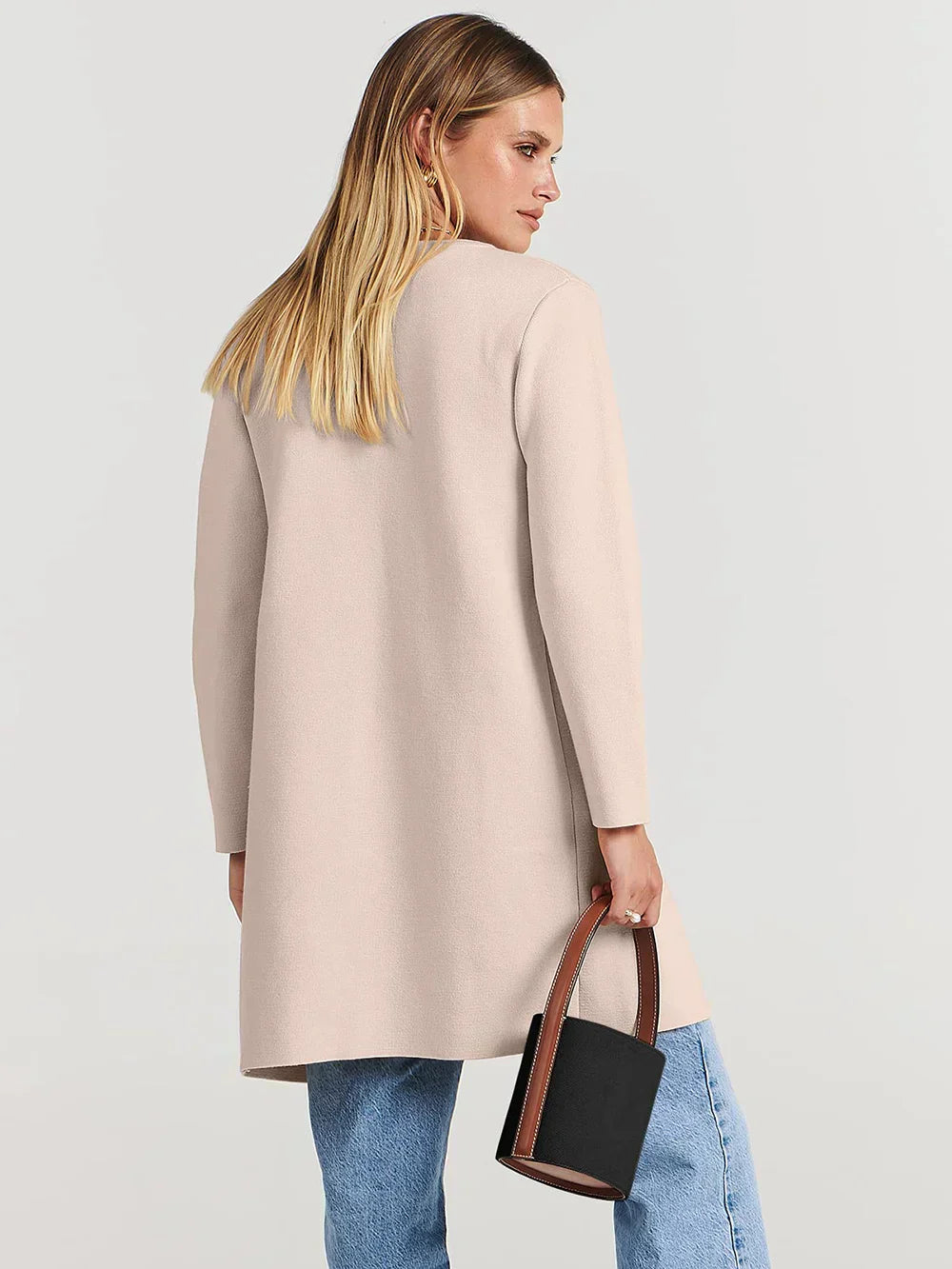 Women’s Knee-Length Coat – Wool Blend – Relaxed Fit – Wide Lapel – Minimalist Style