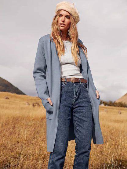 Women’s Knee-Length Coat – Wool Blend – Relaxed Fit – Wide Lapel – Minimalist Style