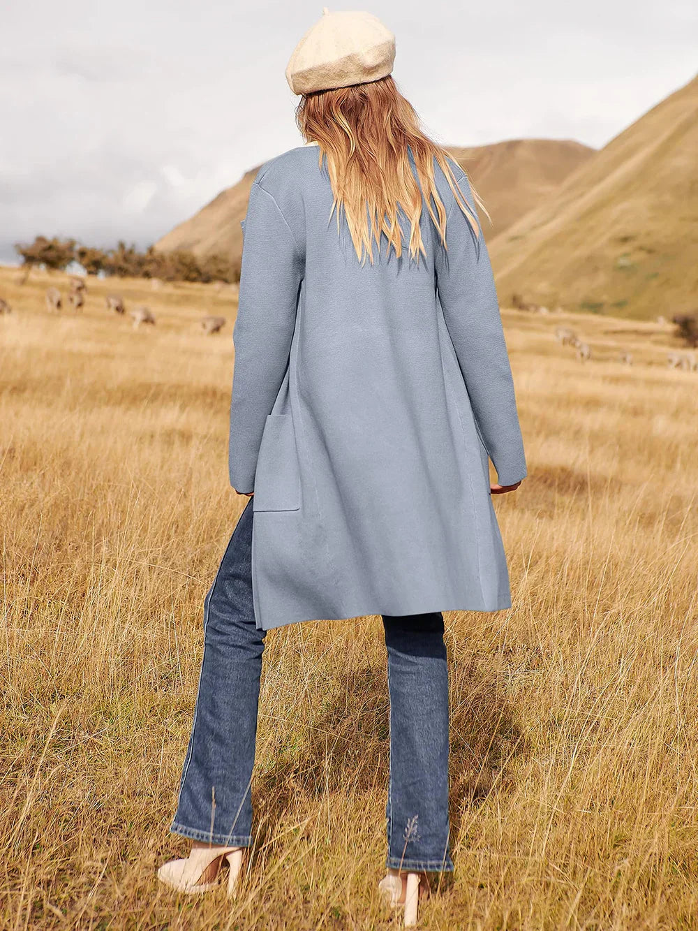 Women’s Knee-Length Coat – Wool Blend – Relaxed Fit – Wide Lapel – Minimalist Style