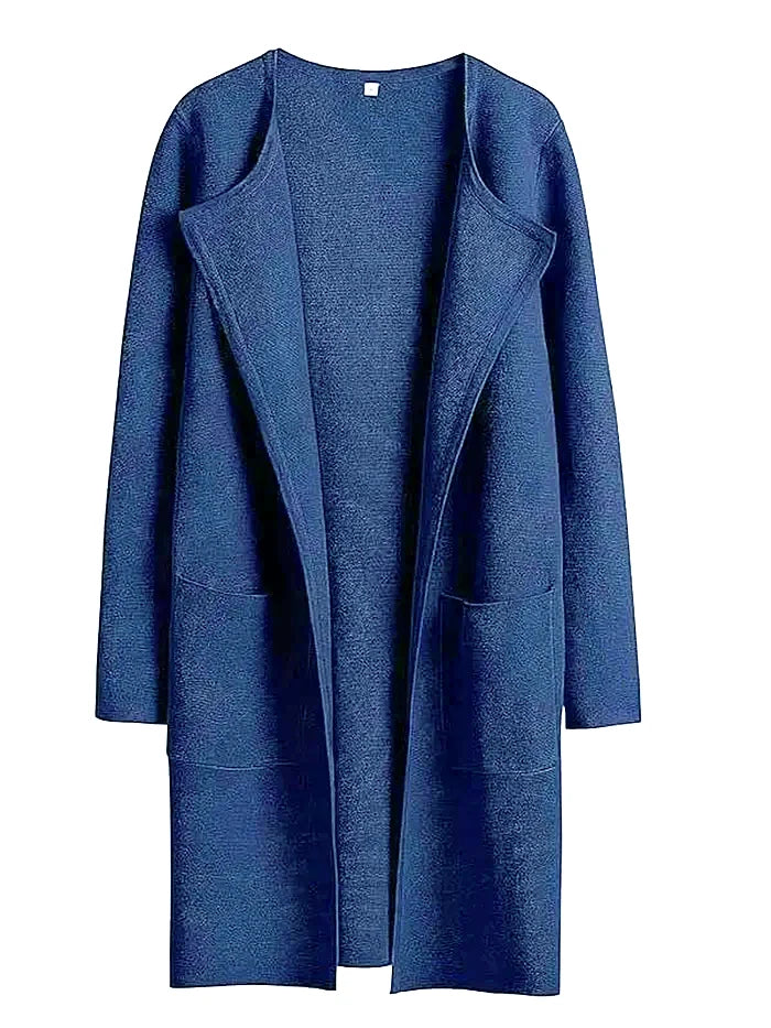 Women’s Knee-Length Coat – Wool Blend – Relaxed Fit – Wide Lapel – Minimalist Style