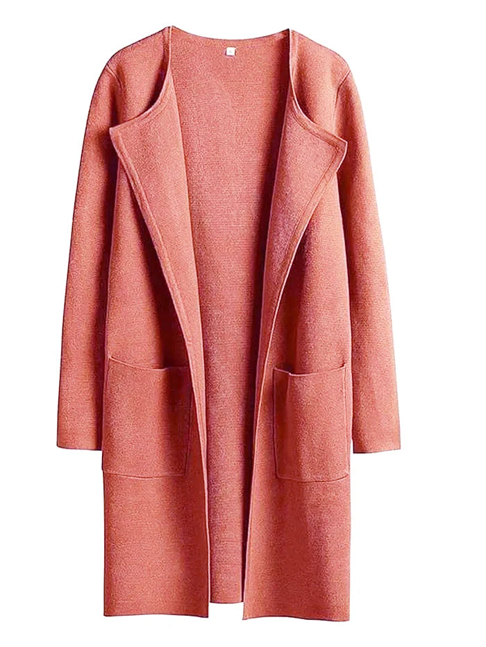 Women’s Knee-Length Coat – Wool Blend – Relaxed Fit – Wide Lapel – Minimalist Style