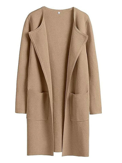Women’s Knee-Length Coat – Wool Blend – Relaxed Fit – Wide Lapel – Minimalist Style