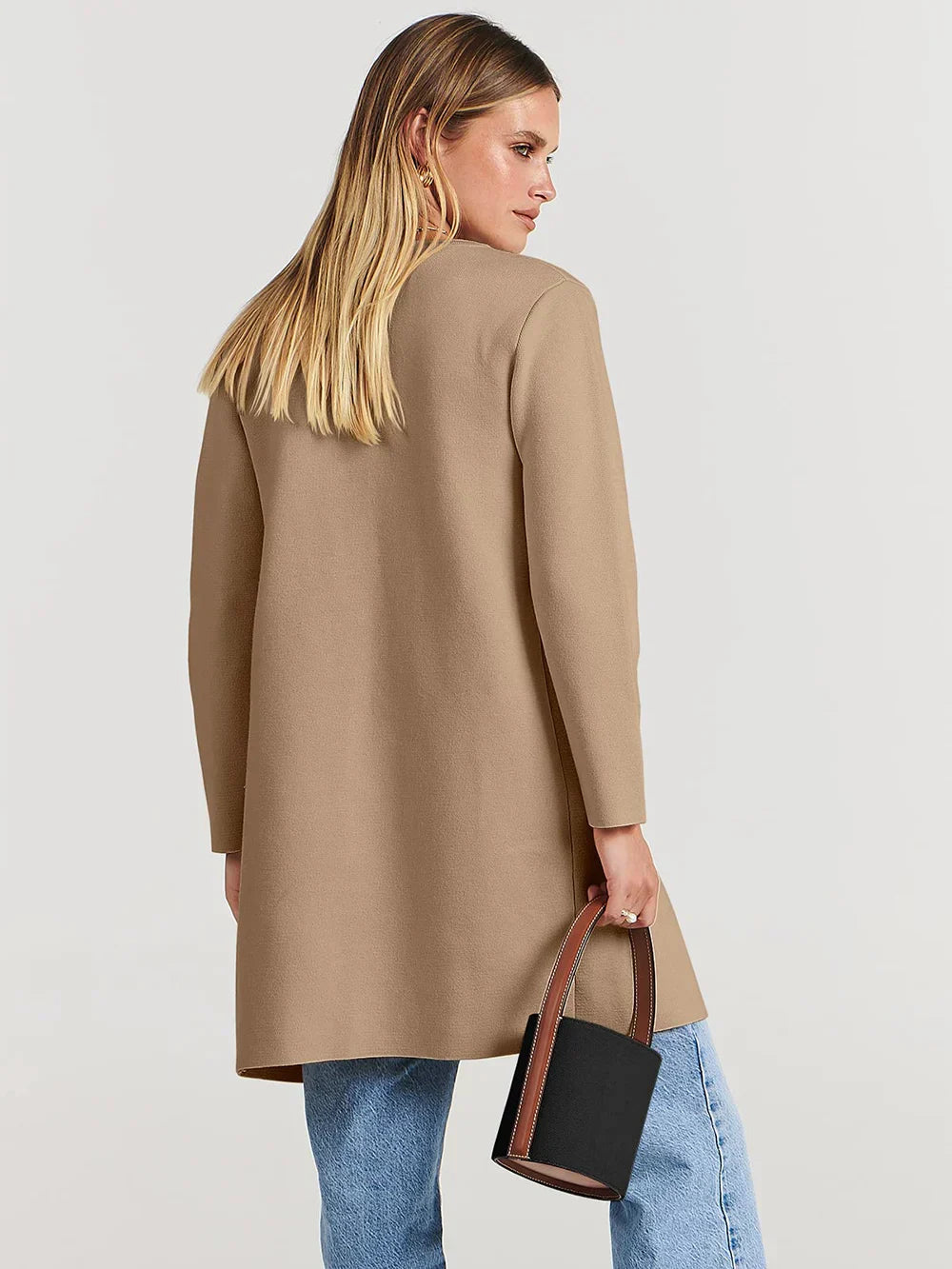 Women’s Knee-Length Coat – Wool Blend – Relaxed Fit – Wide Lapel – Minimalist Style