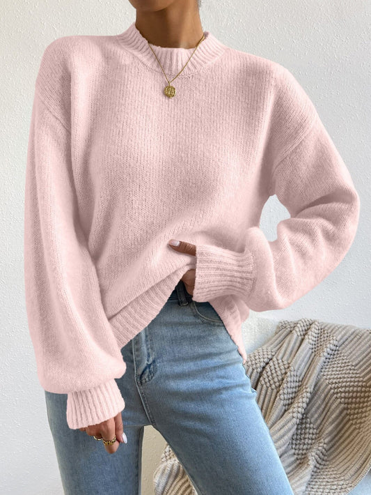 Women’s Knit Sweater – Relaxed Fit – Soft Wool Feel – Crew Neck – Ribbed Cuffs