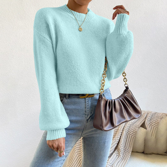 Women’s Knit Sweater – Relaxed Fit – Soft Wool Feel – Crew Neck – Ribbed Cuffs