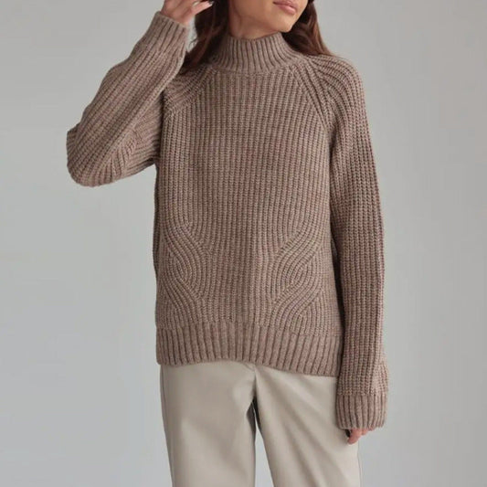 Women’s Knit Sweater – Wool Blend – Loose Fit – Mock Neck – Raglan Sleeves – Ribbed