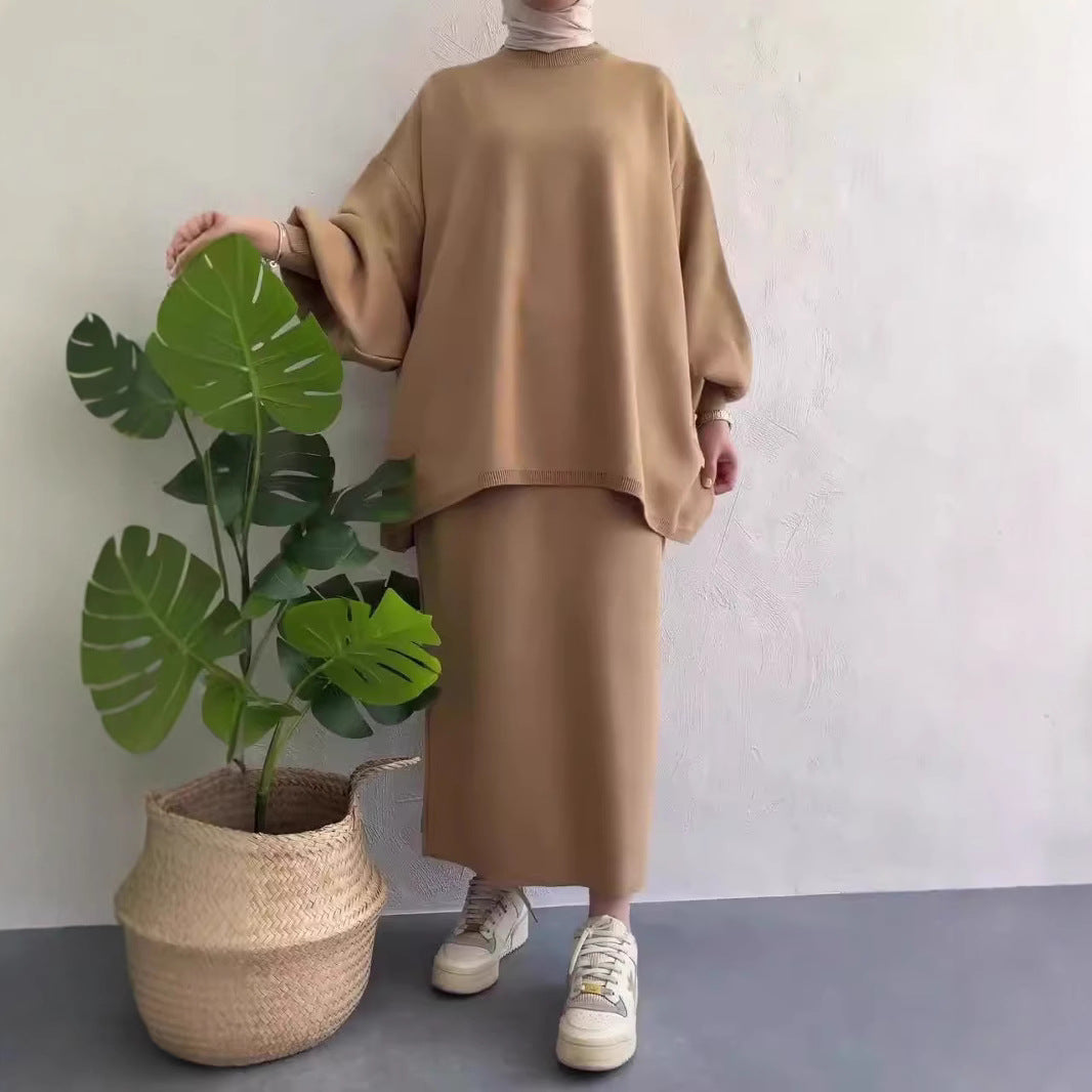 Women’s Knit Sweater and Skirt Set – Relaxed Fit – Crew Neck – Midi Length – Soft Fabric
