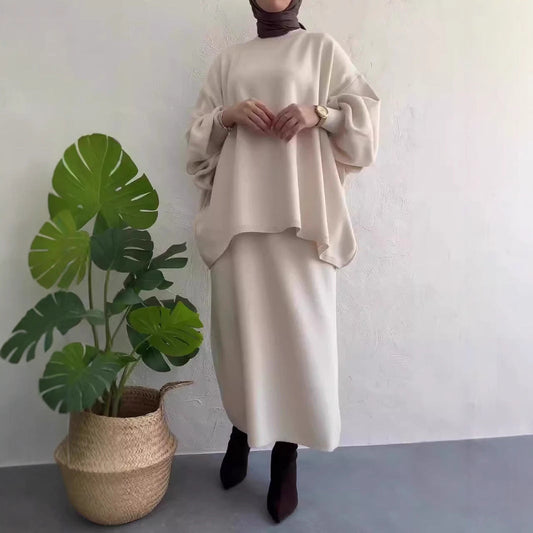 Women’s Knit Sweater and Skirt Set – Relaxed Fit – Crew Neck – Midi Length – Soft Fabric