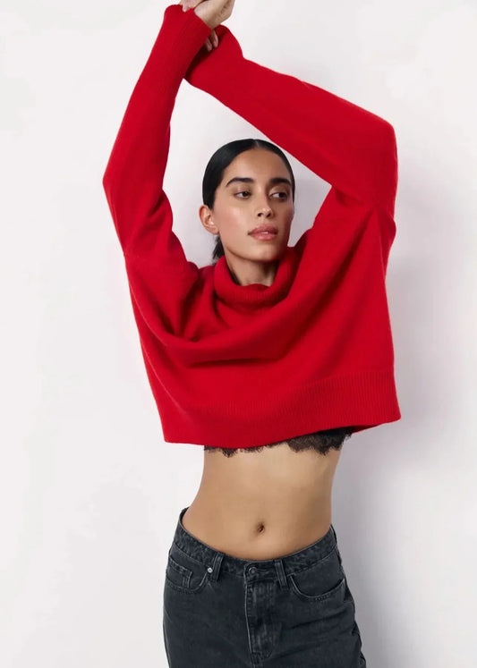 Women’s Knit Turtleneck Sweater – Oversized Fit – Wool Blend – Cropped Ribbed Hem