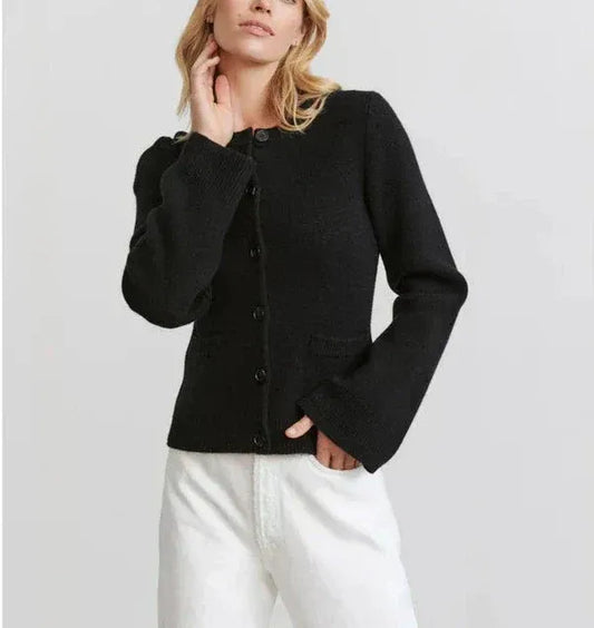 Women’s Knitted Cardigan – Relaxed Fit – Wide Sleeves – Button Front – Ribbed Trim