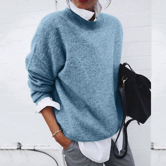 Women’s Knitted Sweater – Relaxed Fit – Wool Blend – Long Sleeve – Round Neck