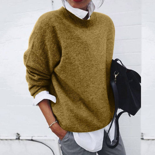 Women’s Knitted Sweater – Relaxed Fit – Wool Blend – Long Sleeve – Round Neck