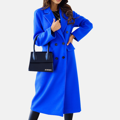 Women’s Long Coat – Wool Blend – Tailored Fit – Double-Breasted – Formal Style